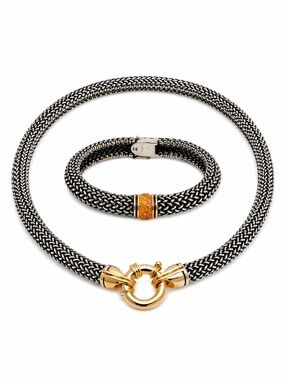 Scott Keating Jewelry Sterling Silver 18K Gold Mesh Choker Bracelet Set